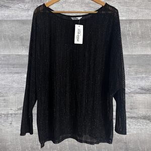 Meaneor NEW Metallic Sheer Tunic Top Womens XL Black Silver Long Sleeve Layering